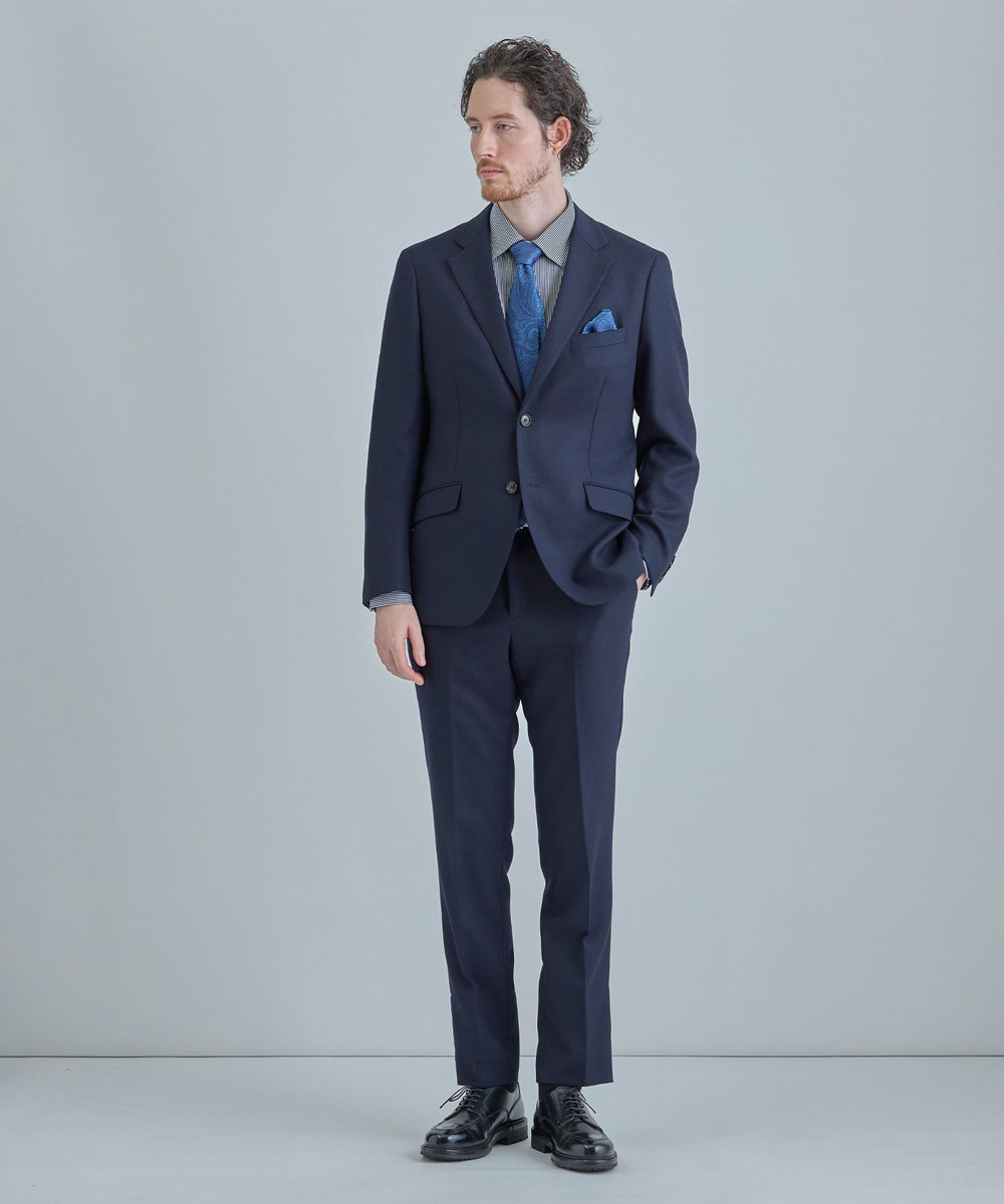 MEN'S BIGI シャドーペイズリー×ドット柄シルクネクタイ ブルー