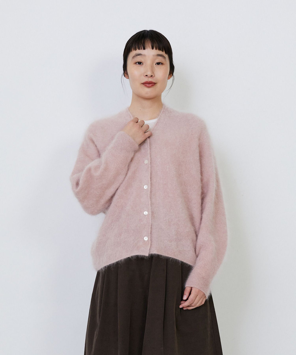 LOISIR カシミヤファー加工カーディガン ピンク