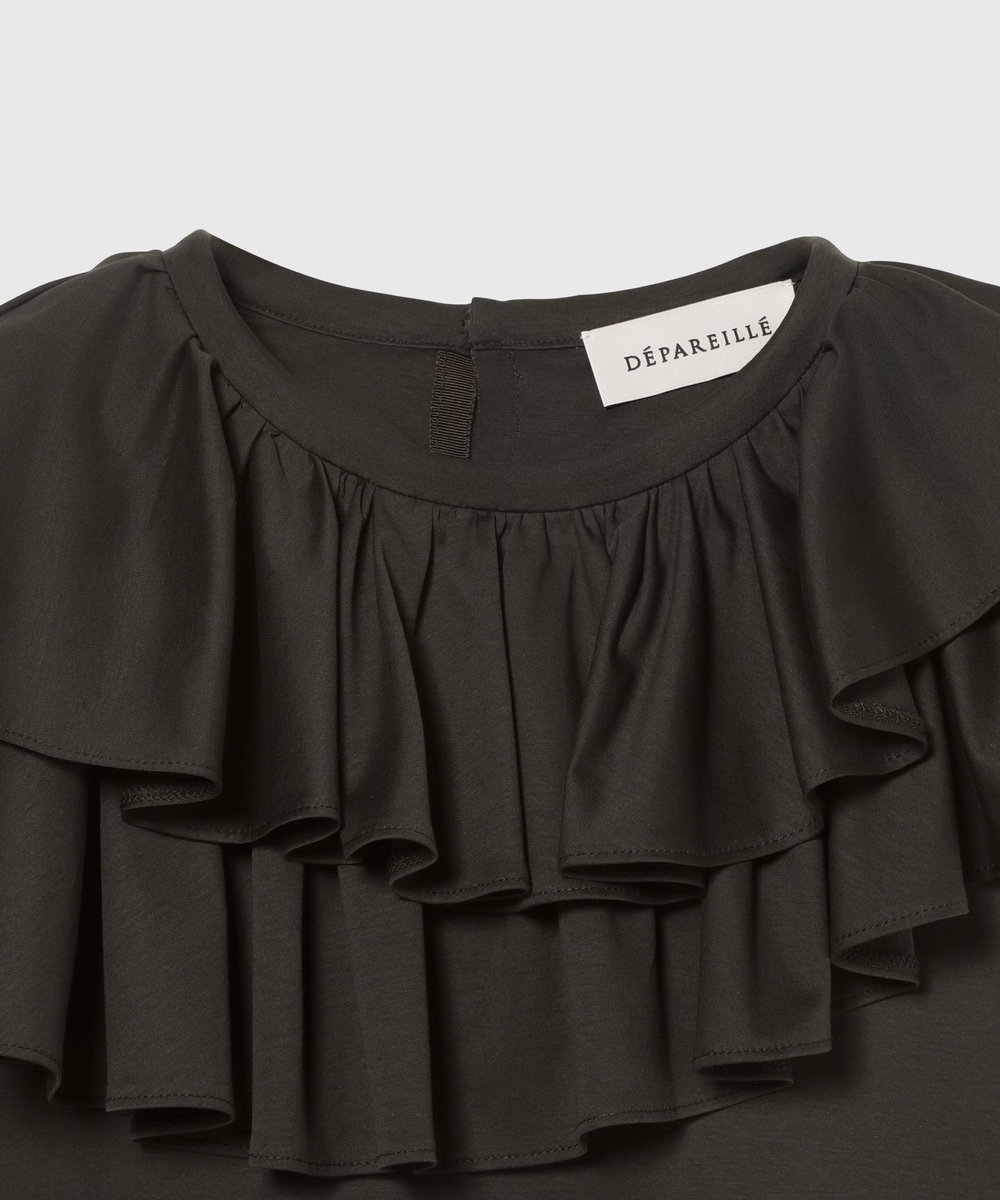 DÉPAREILLÉ COTTON JERSEY RUFFLE TOPS / コットンジャージーラッフルトップス ブラウン