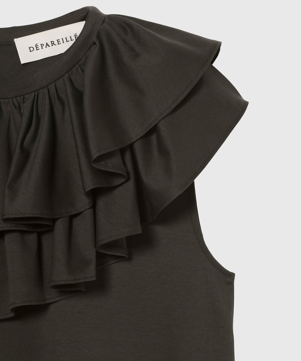 DÉPAREILLÉ COTTON JERSEY RUFFLE TOPS / コットンジャージーラッフルトップス ブラウン