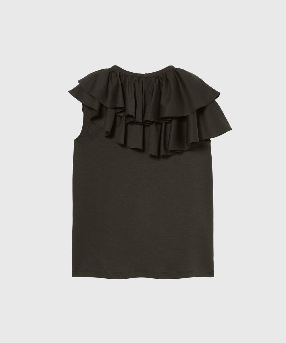 DÉPAREILLÉ COTTON JERSEY RUFFLE TOPS / コットンジャージーラッフルトップス ブラウン