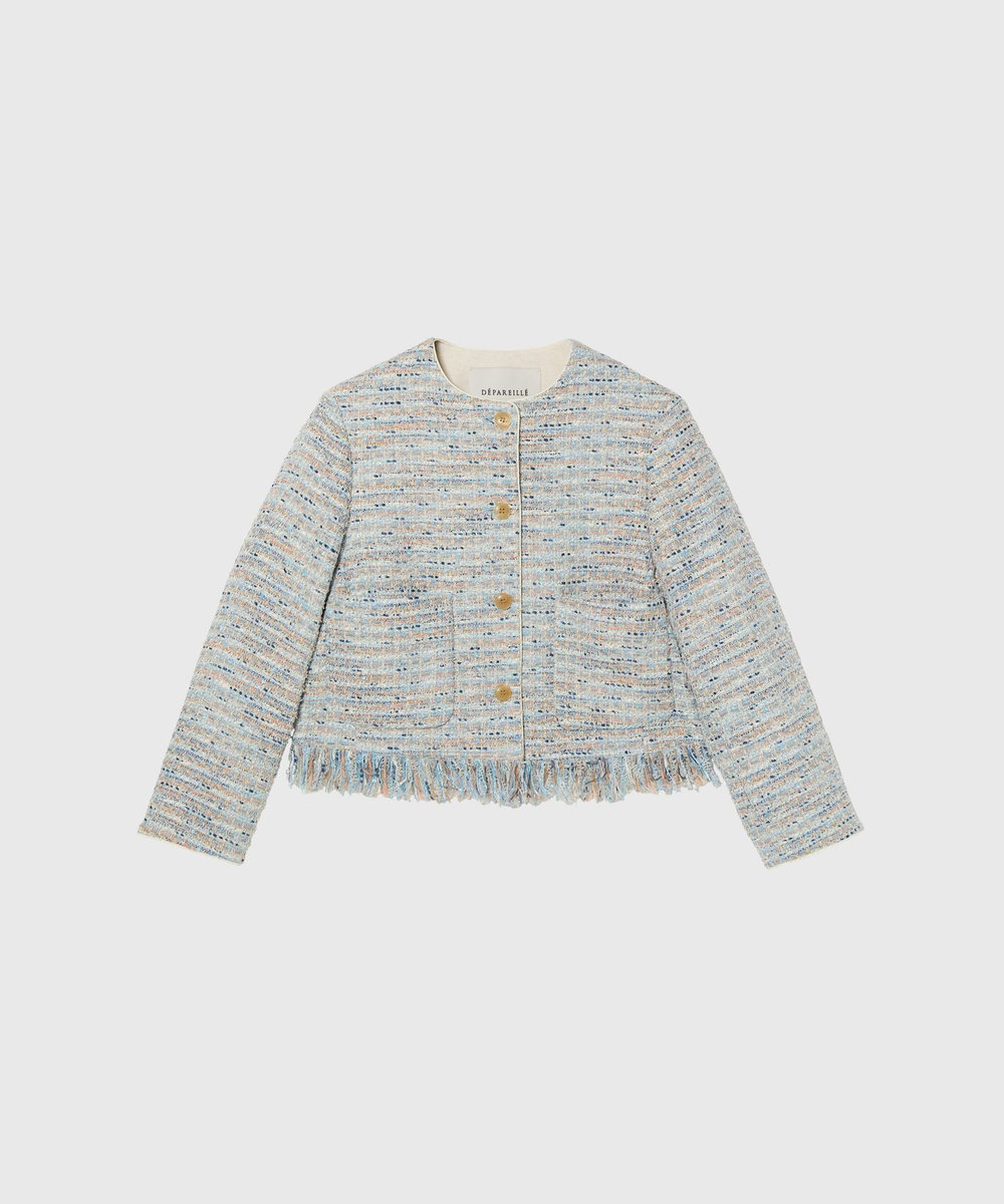 DÉPAREILLÉ FANCY TWEED NO COLLAR JACKET / ファンシーツィードノーカラージャケット サックスブルー