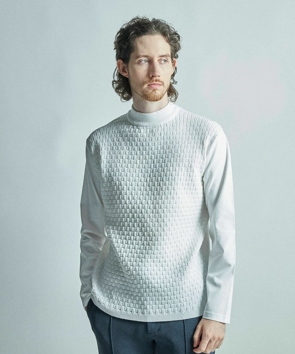 MEN'S BIGI ニットコンビ モックネック長袖Tシャツ ホワイト