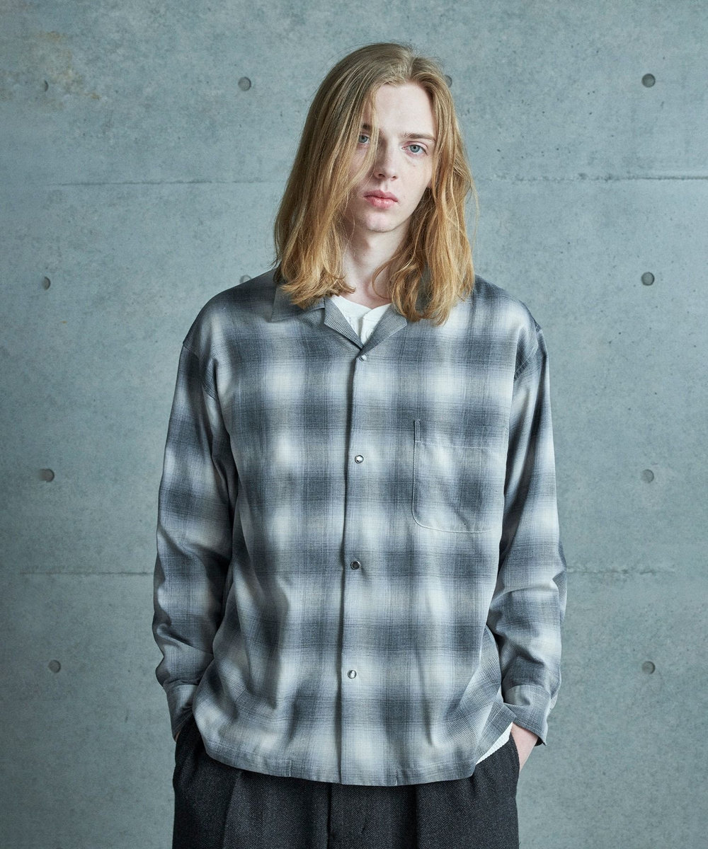 MEN'S BIGI オンブレーチェックヴィンテージ調シャツ ブラック