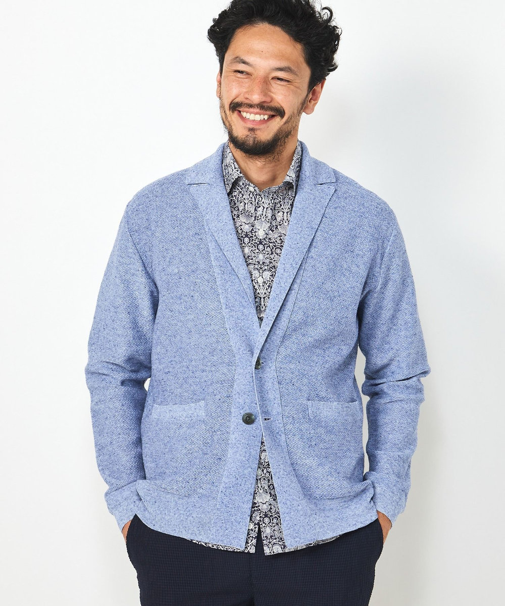 MEN'S BIGI ジャケットデザインニット ブルー