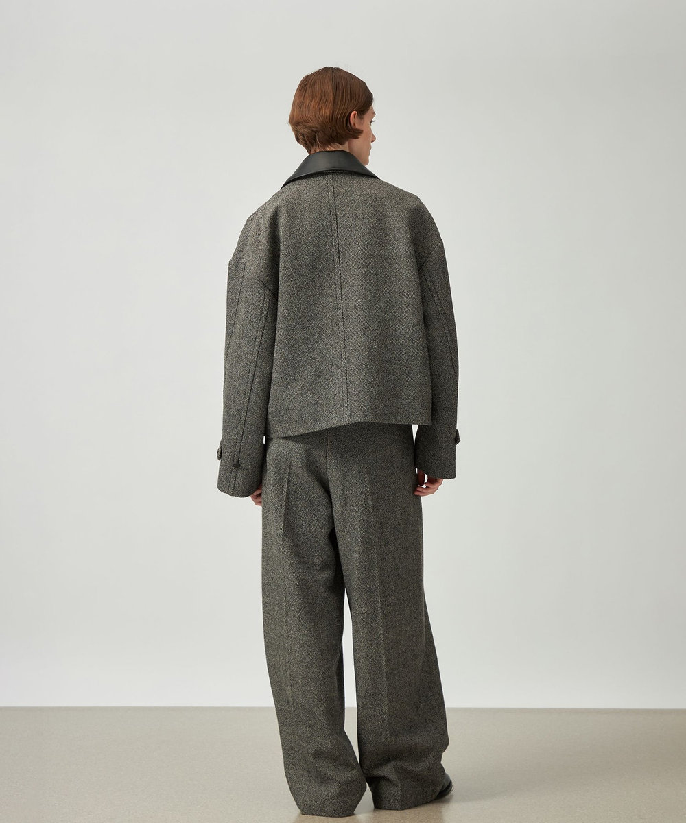 DÉPAREILLÉ WOOL SLUB LEATHER COLLAR BLOUSON / ウールスラブレザーカラーブルゾン グレー