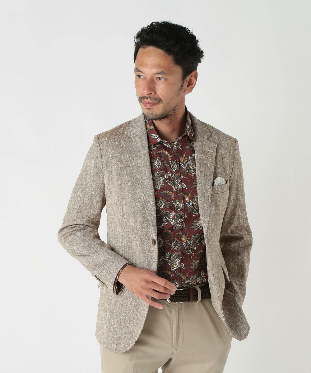 MEN'S BIGI リネン調スラブメランジジャケット ブラウン