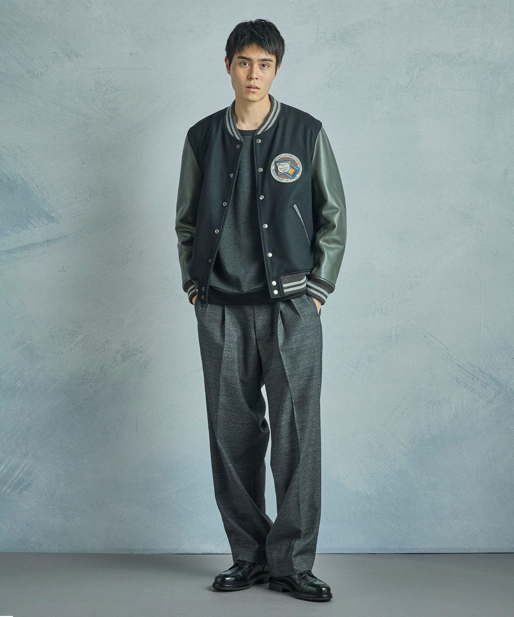 MEN'S BIGI メランジウール 2タックテーパードワイドパンツ グレー