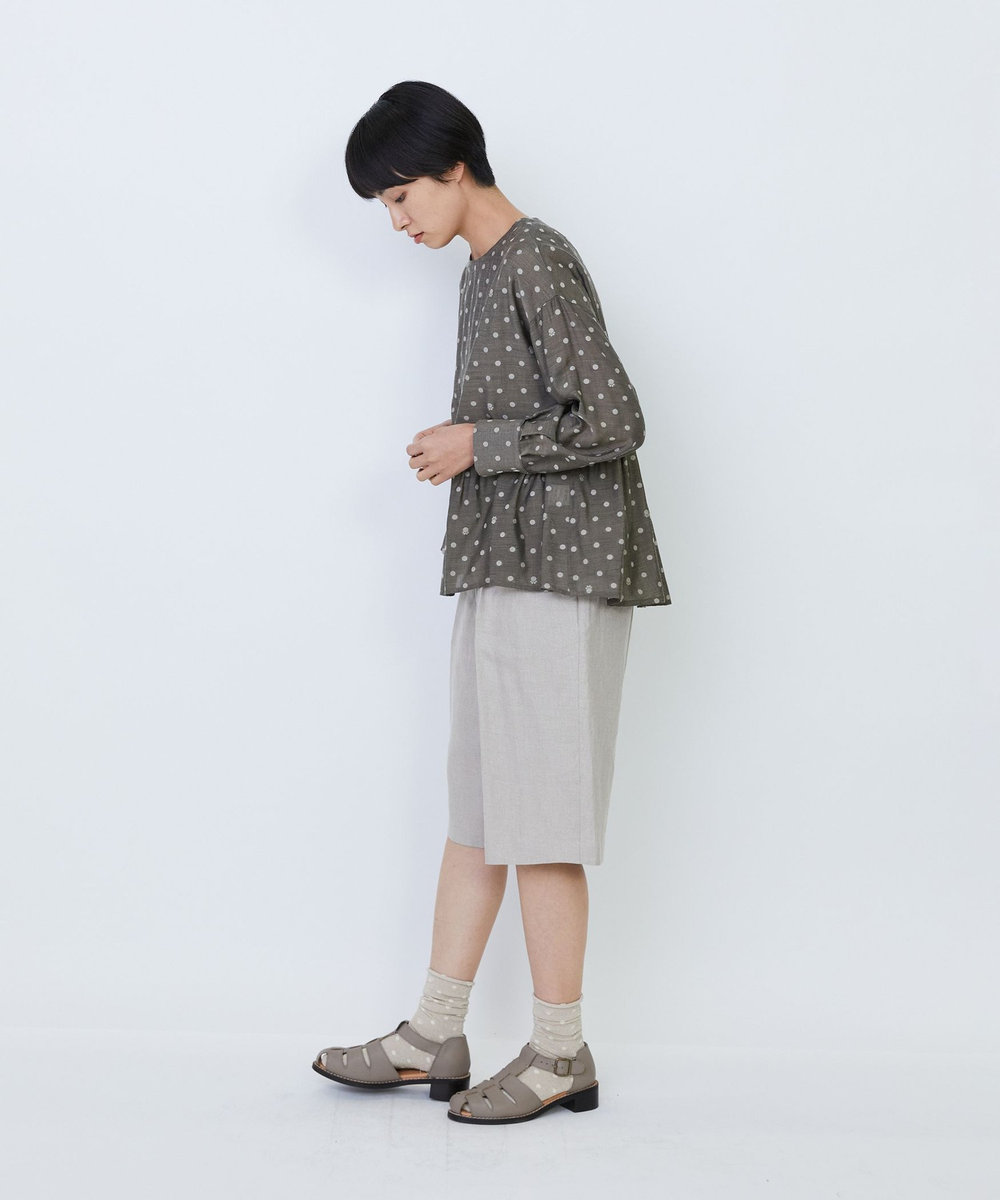 LOISIR オリジナル柄カットジャカードペプラムブラウス ベージュ系その他