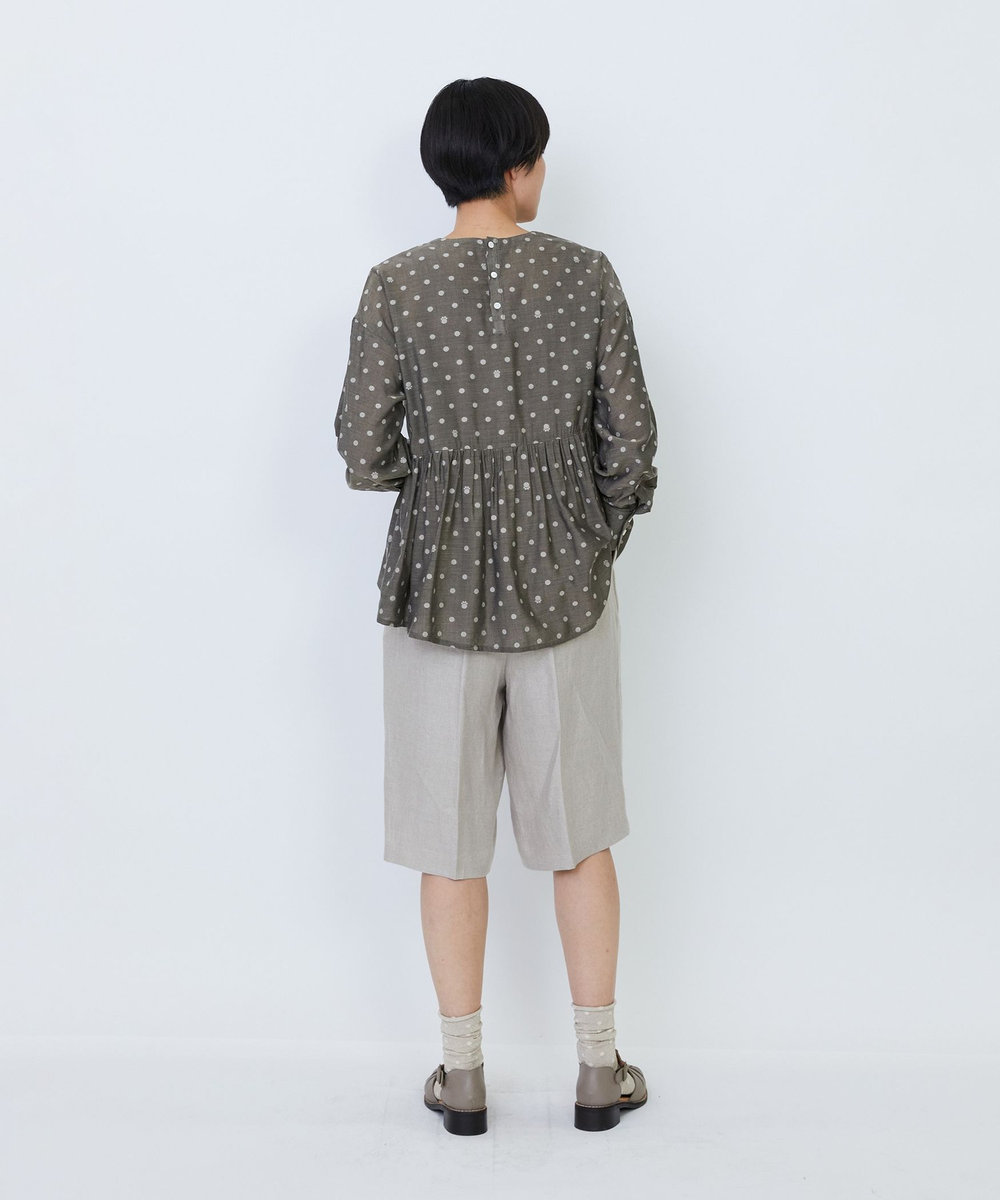 LOISIR オリジナル柄カットジャカードペプラムブラウス ベージュ系その他