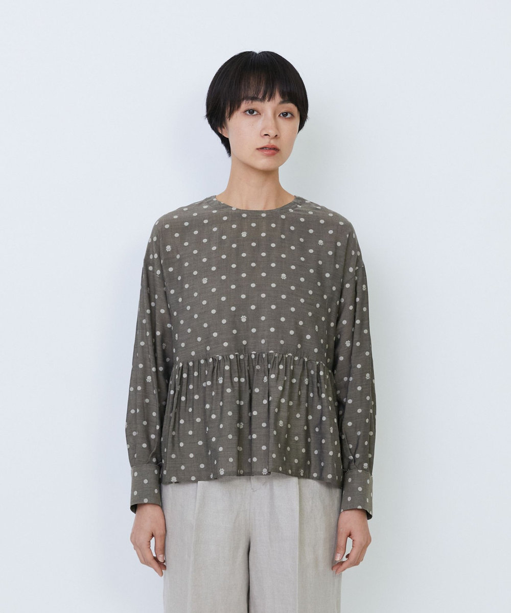 LOISIR オリジナル柄カットジャカードペプラムブラウス ベージュ系その他