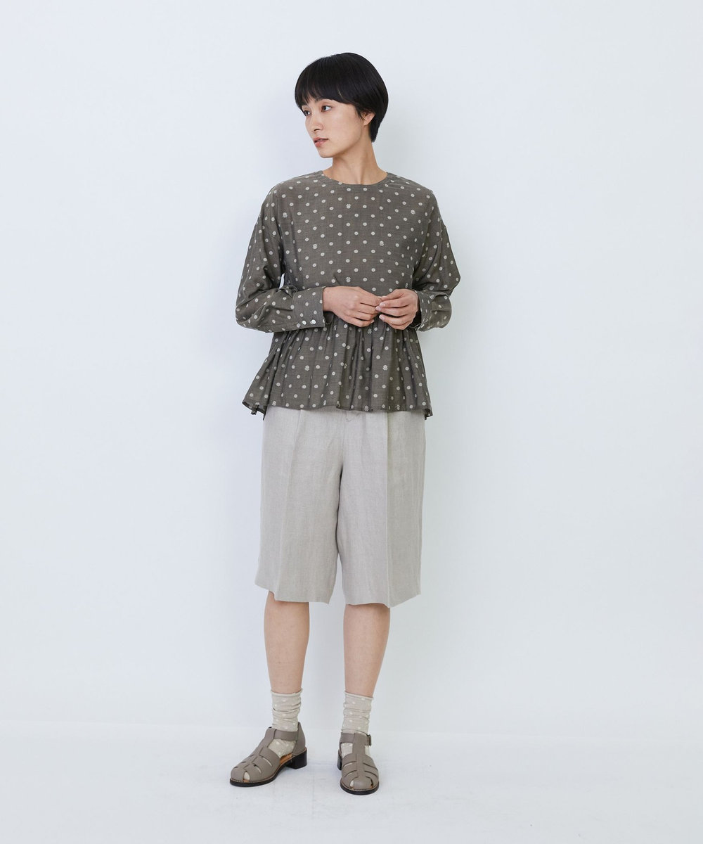LOISIR オリジナル柄カットジャカードペプラムブラウス ベージュ系その他