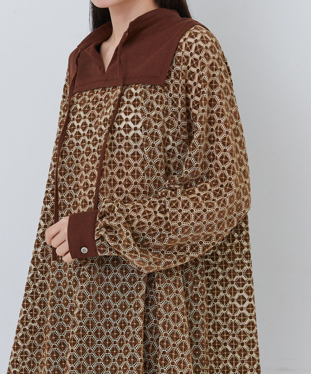 congés payés ADIEU TRISTESSE モールレース刺繍チュニック ブラウン