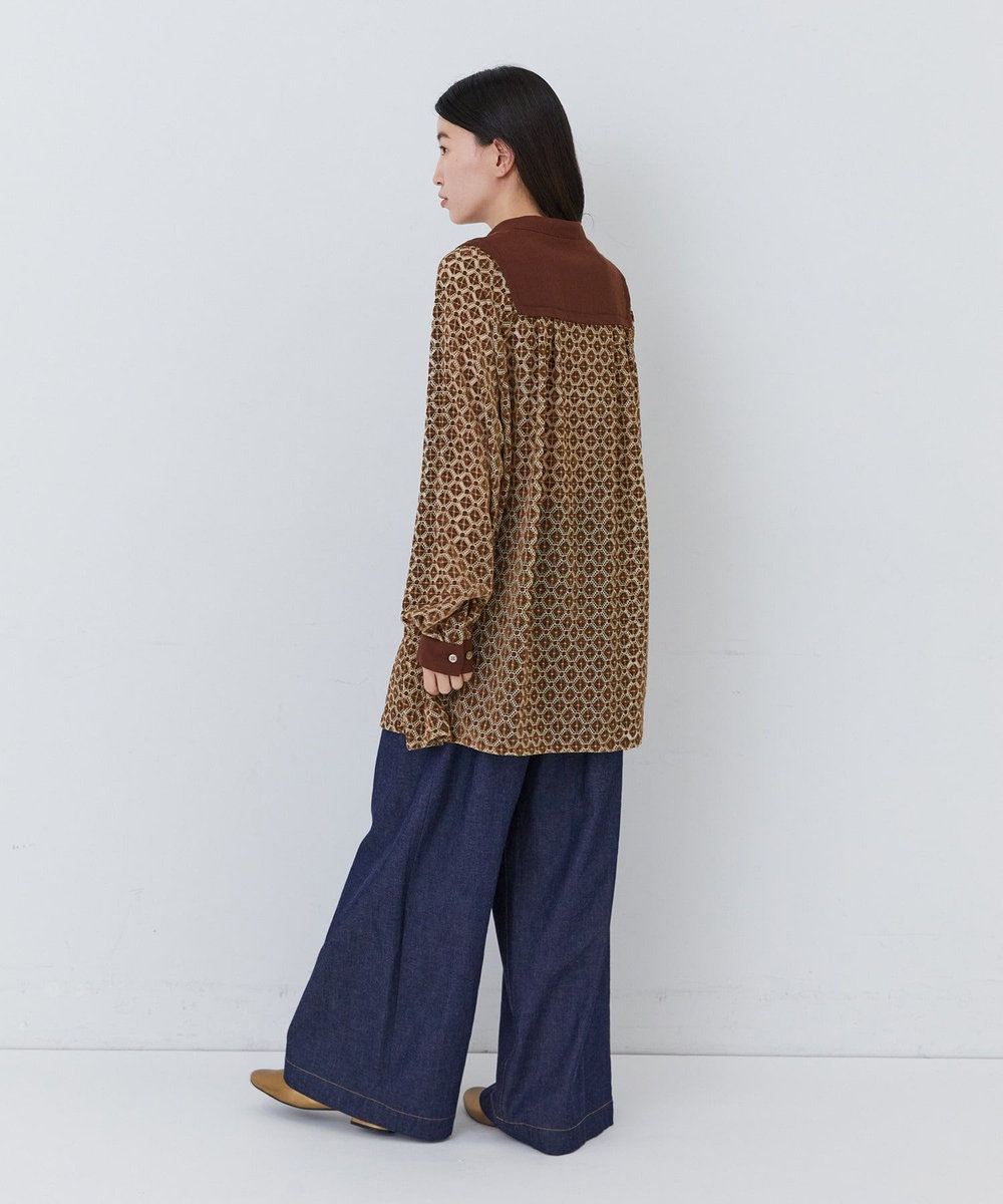 congés payés ADIEU TRISTESSE モールレース刺繍チュニック ブラウン