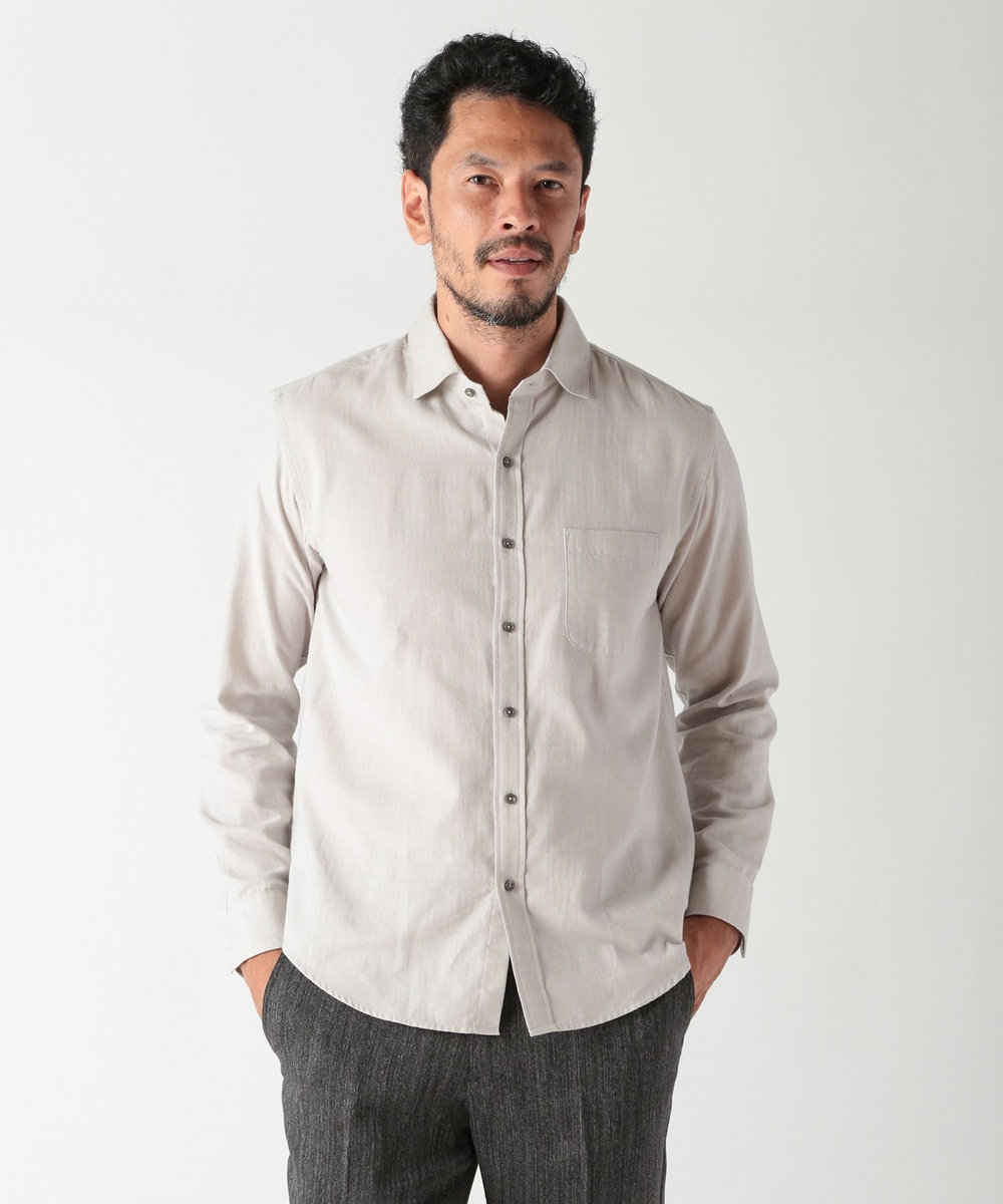 MEN'S BIGI コットンカシミアヘリンボーンシャツ ライトグレー