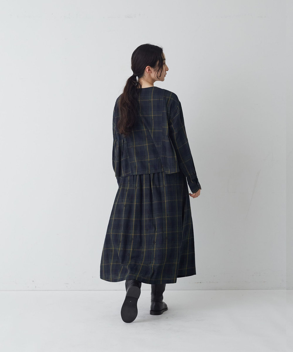 congés payés ADIEU TRISTESSE フロッキープリントチェックブラウス グリーン系その他
