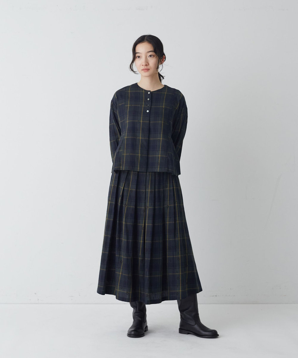 congés payés ADIEU TRISTESSE フロッキープリントチェックブラウス グリーン系その他