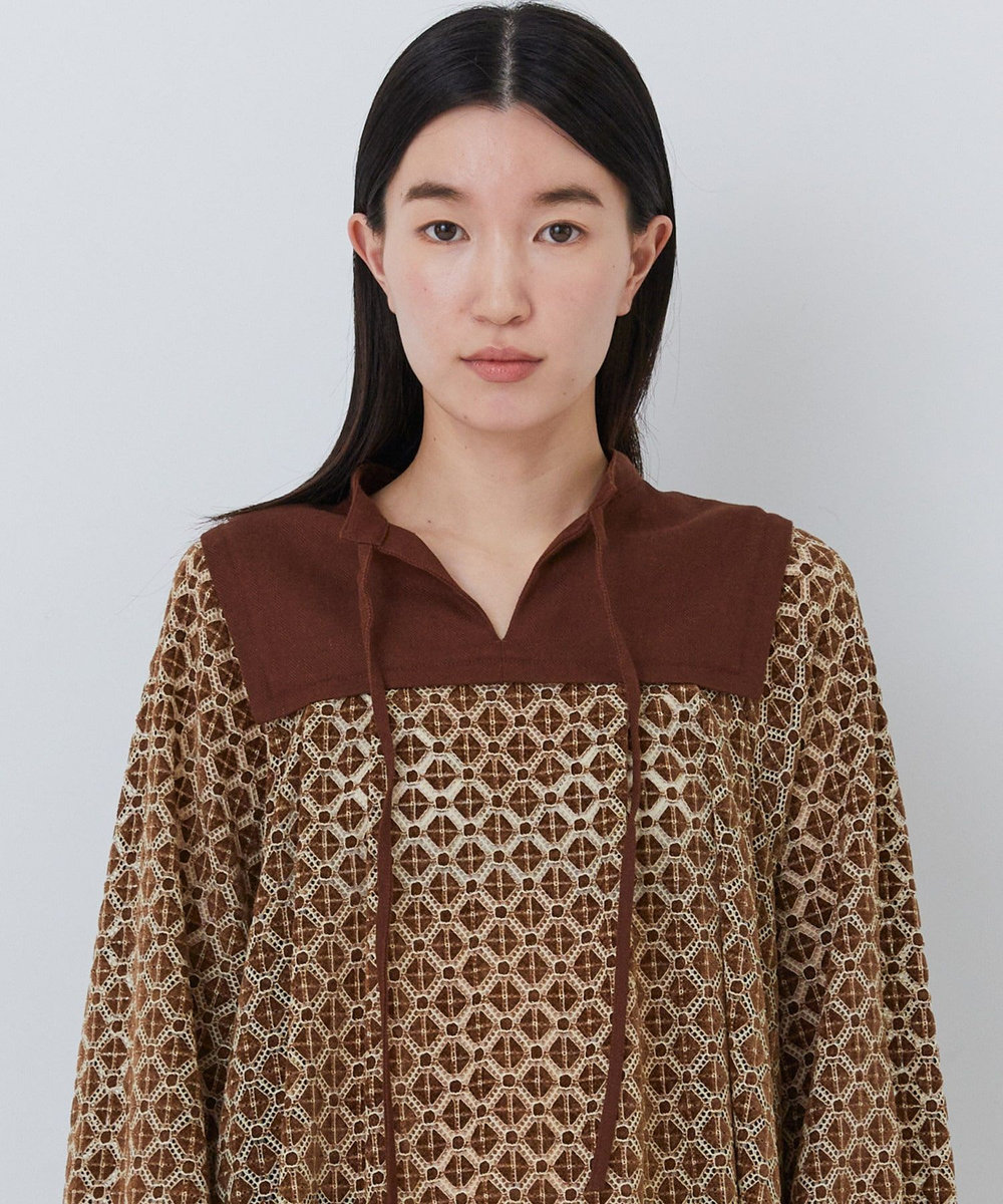 congés payés ADIEU TRISTESSE モールレース刺繍チュニック ブラウン