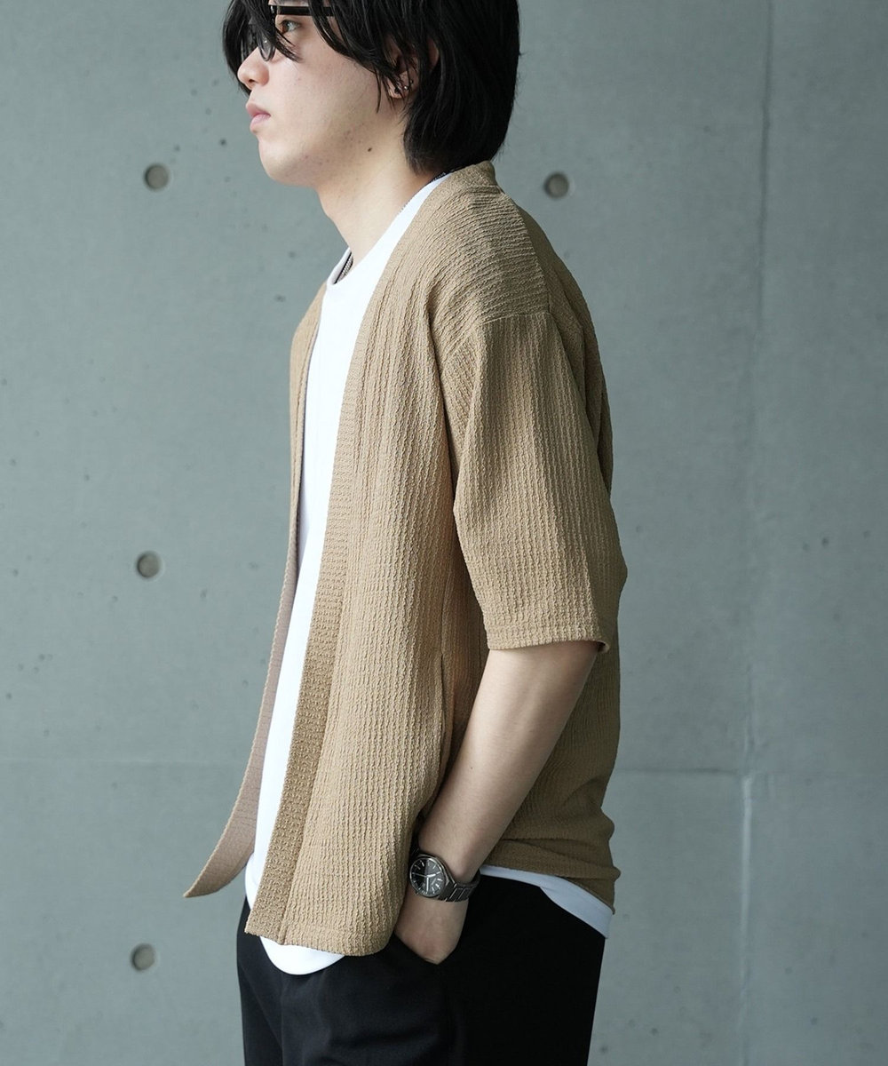 UNION STATION *WEB限定 シアー ジャガード 5分袖 ボタンレスカーディガン ベージュ