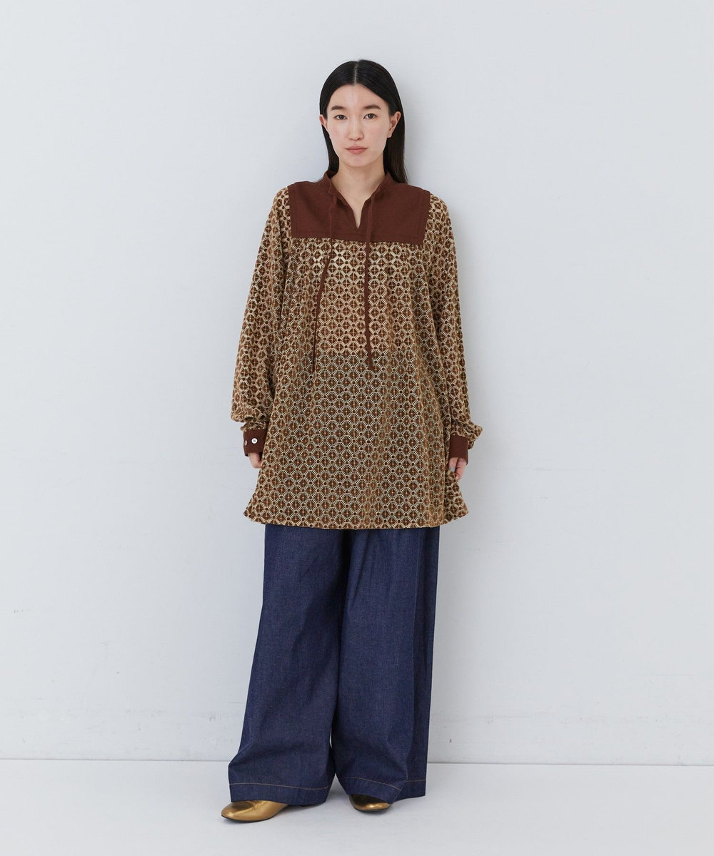 congés payés ADIEU TRISTESSE モールレース刺繍チュニック ブラウン