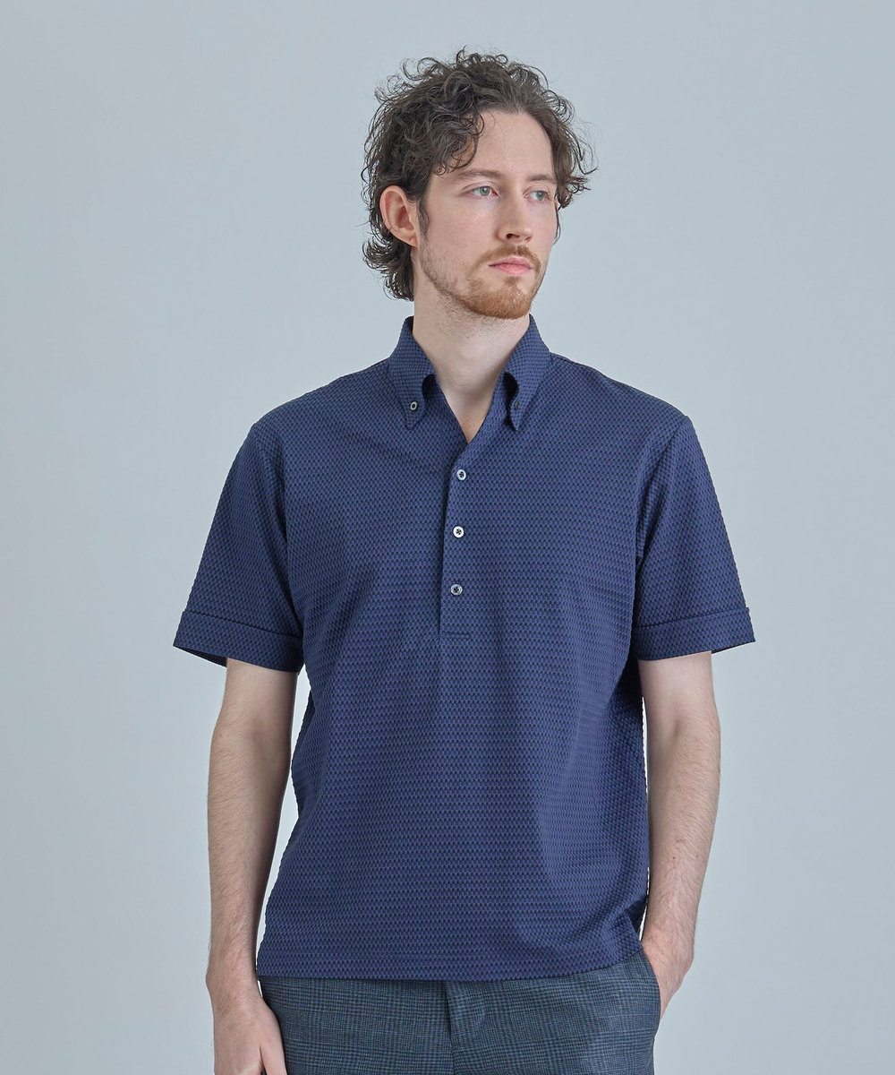 MEN'S BIGI 【ACTIVE TAILOR】ニットサッカーポロシャツ<COOL MAX/吸水速乾> ネイビー