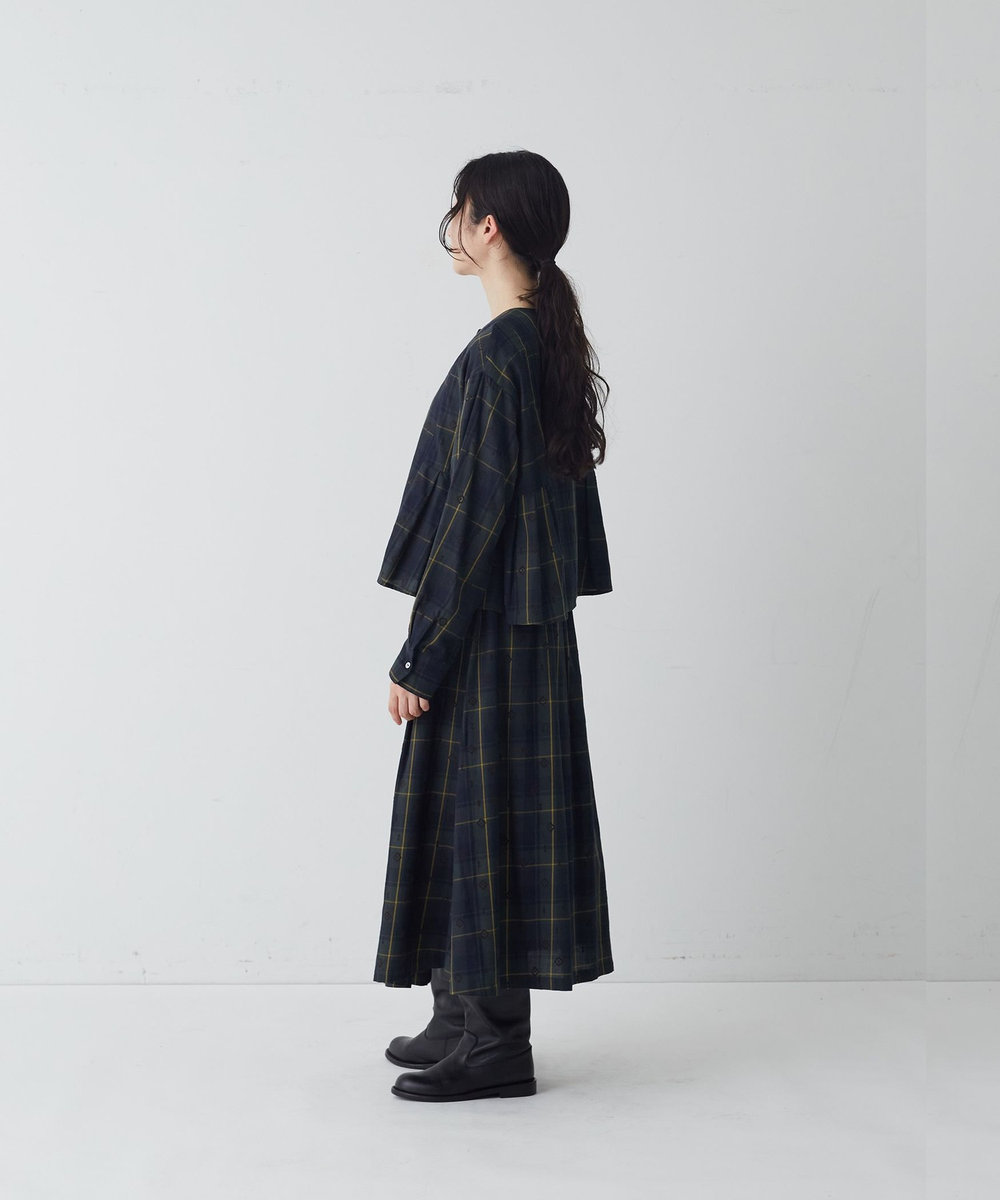 congés payés ADIEU TRISTESSE フロッキープリントチェックブラウス グリーン系その他