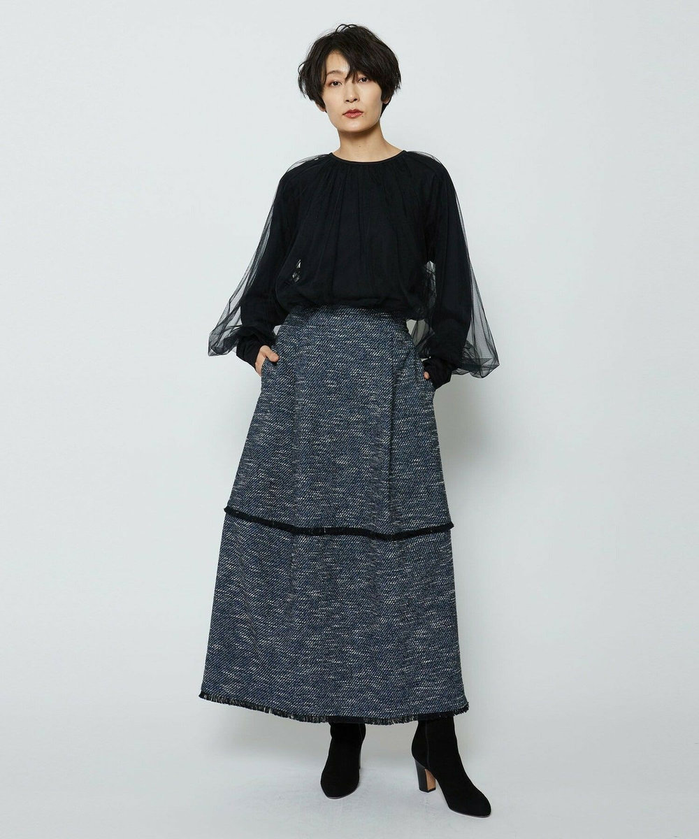 feerique ソフトチュール×天竺ドッキングプルオーバー ブラック