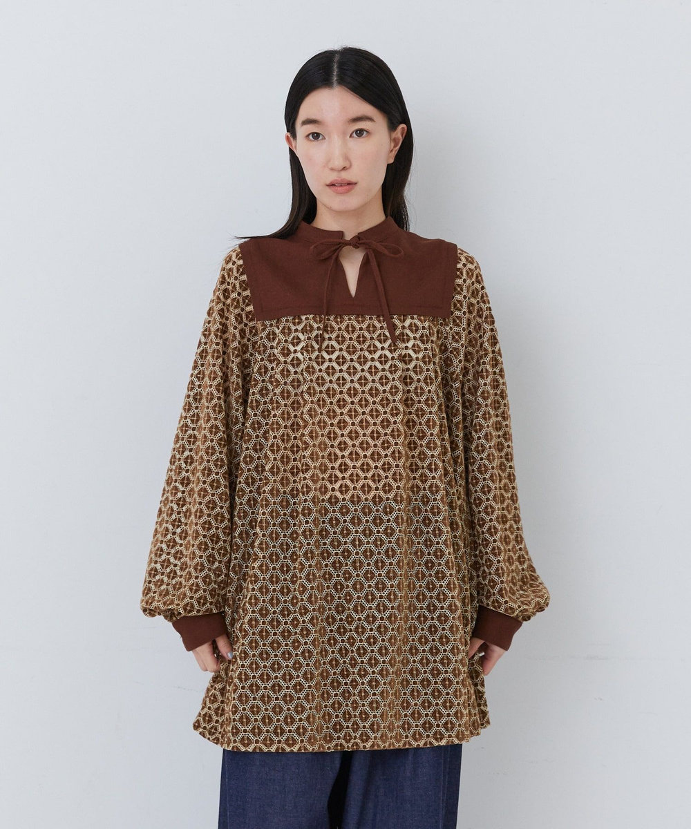 congés payés ADIEU TRISTESSE モールレース刺繍チュニック ブラウン