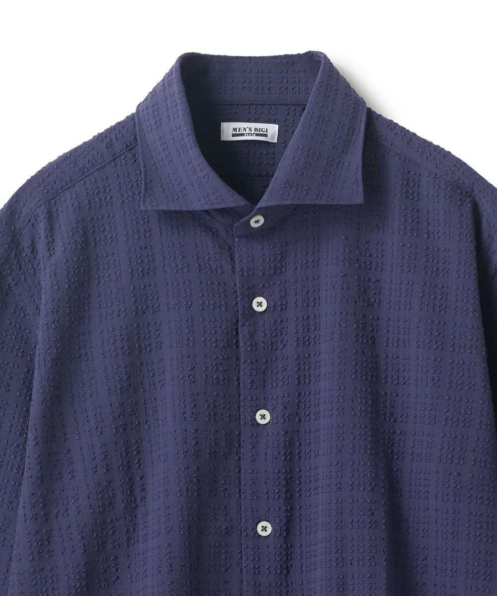 MEN'S BIGI ブロックサッカー カジュアルシャツ＜ストレッチ＞ ネイビー