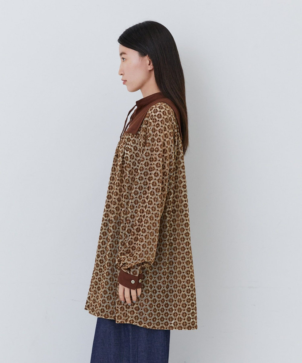 congés payés ADIEU TRISTESSE モールレース刺繍チュニック ブラウン
