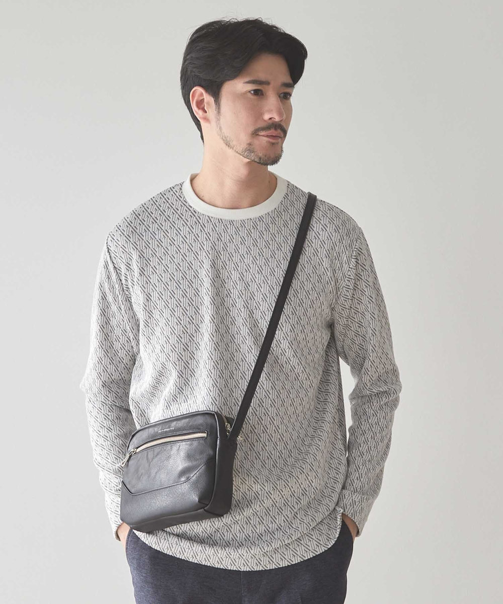 UNION STATION <UNION STATION by MEN'S BIGI>ジオメトリックジャガードロンT ホワイト系その他
