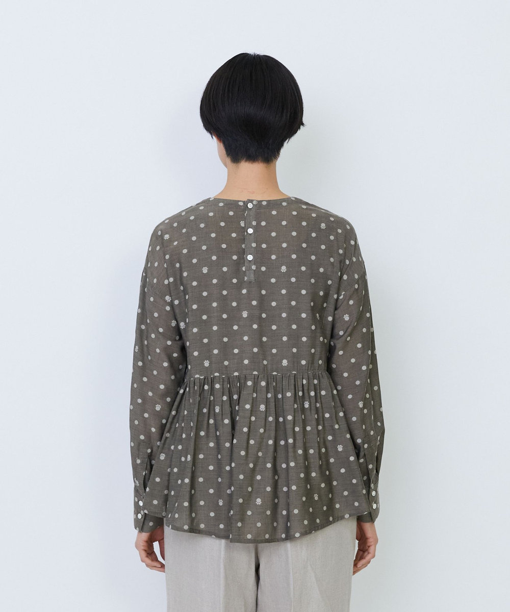 LOISIR オリジナル柄カットジャカードペプラムブラウス ベージュ系その他