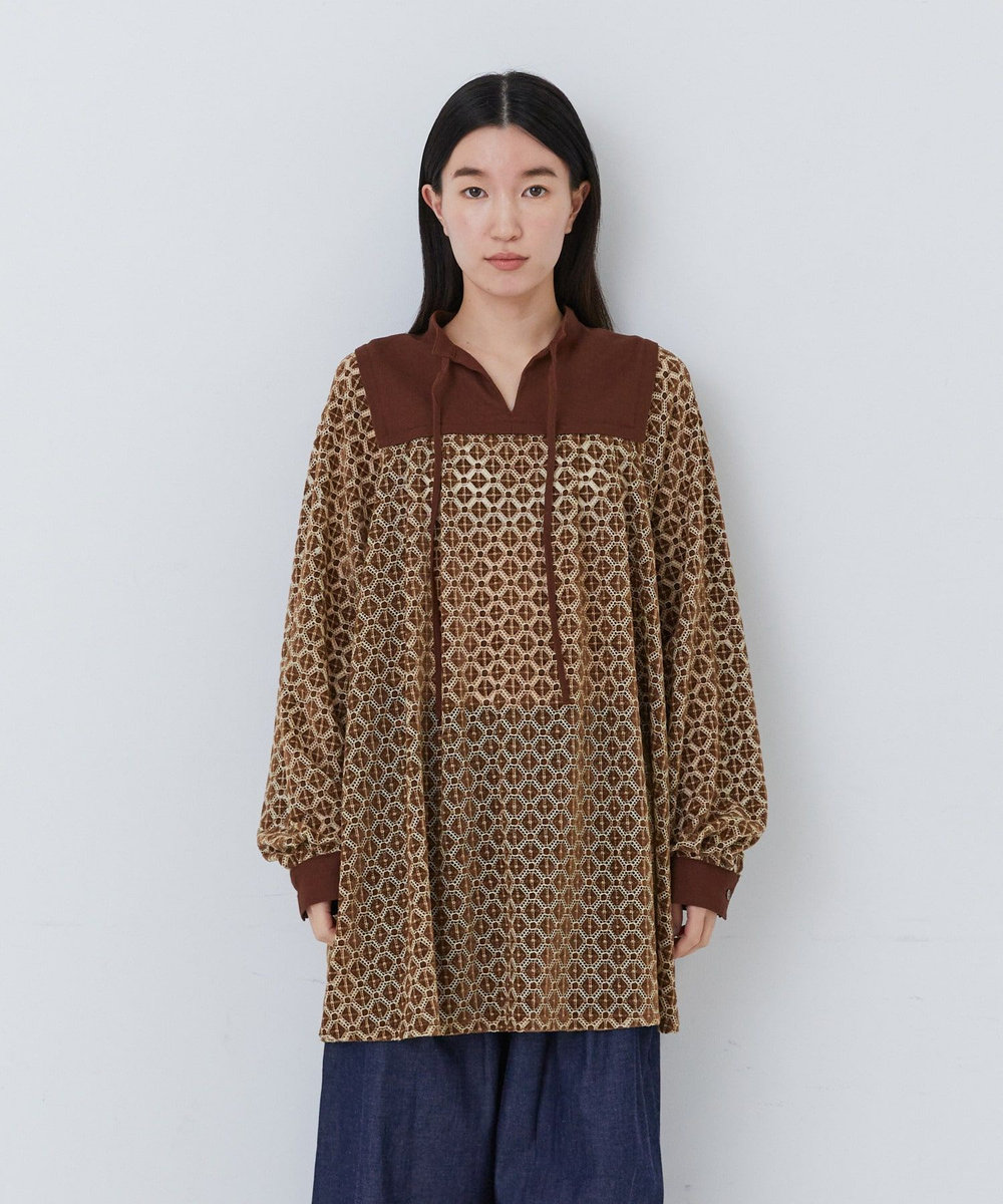 congés payés ADIEU TRISTESSE モールレース刺繍チュニック ブラウン