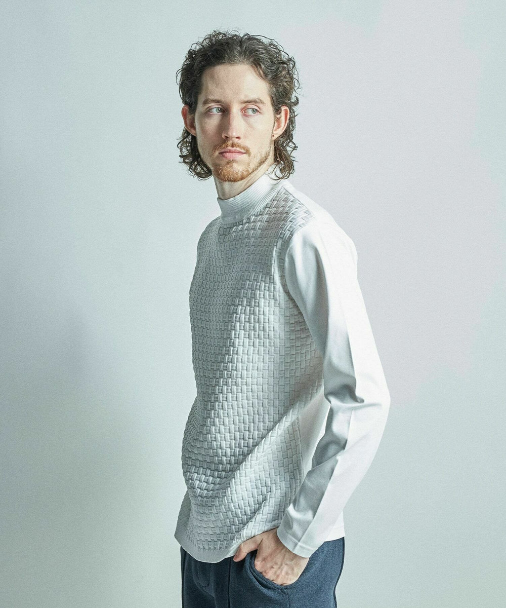 MEN'S BIGI ニットコンビ モックネック長袖Tシャツ ホワイト
