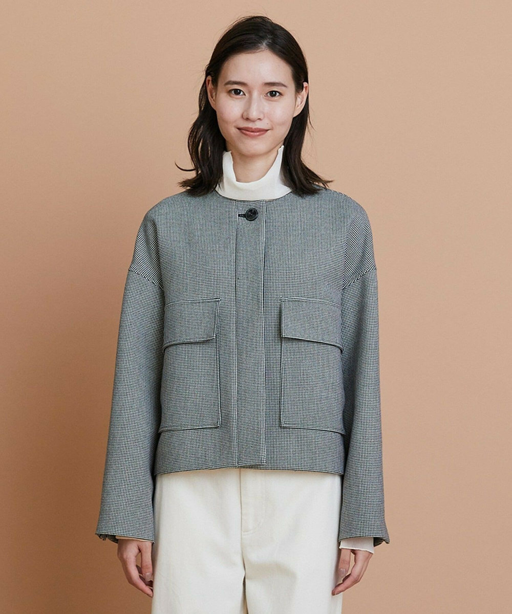 L'EQUIPE バイカラーチェックノーカラージャケット グレー系その他