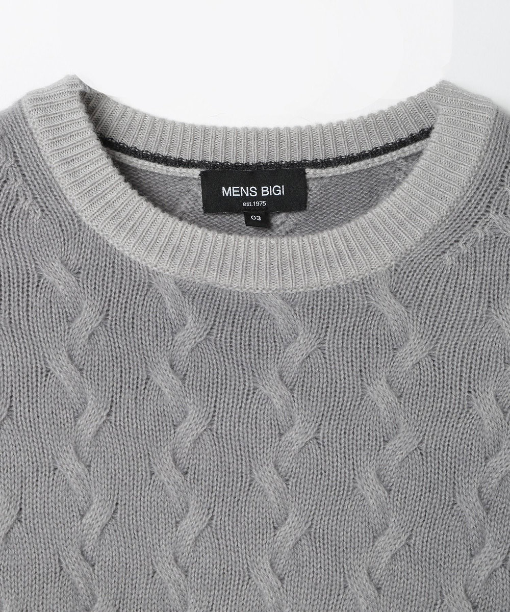 MEN'S BIGI 5G スノー加工ケーブルクルーニット グレー