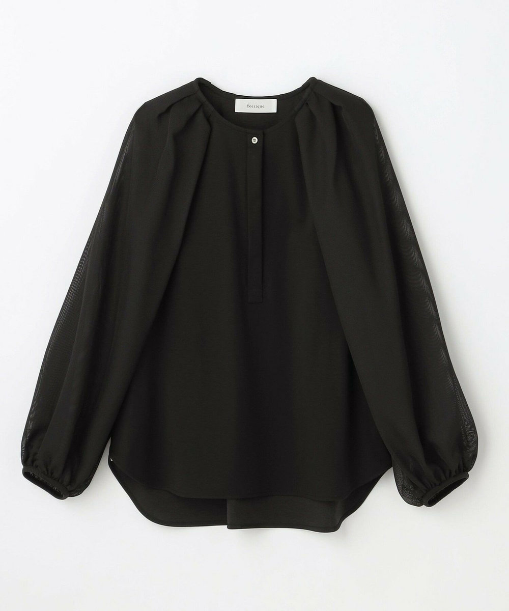 feerique feerique メッシュ×ジャージドッキングブラウス ブラック