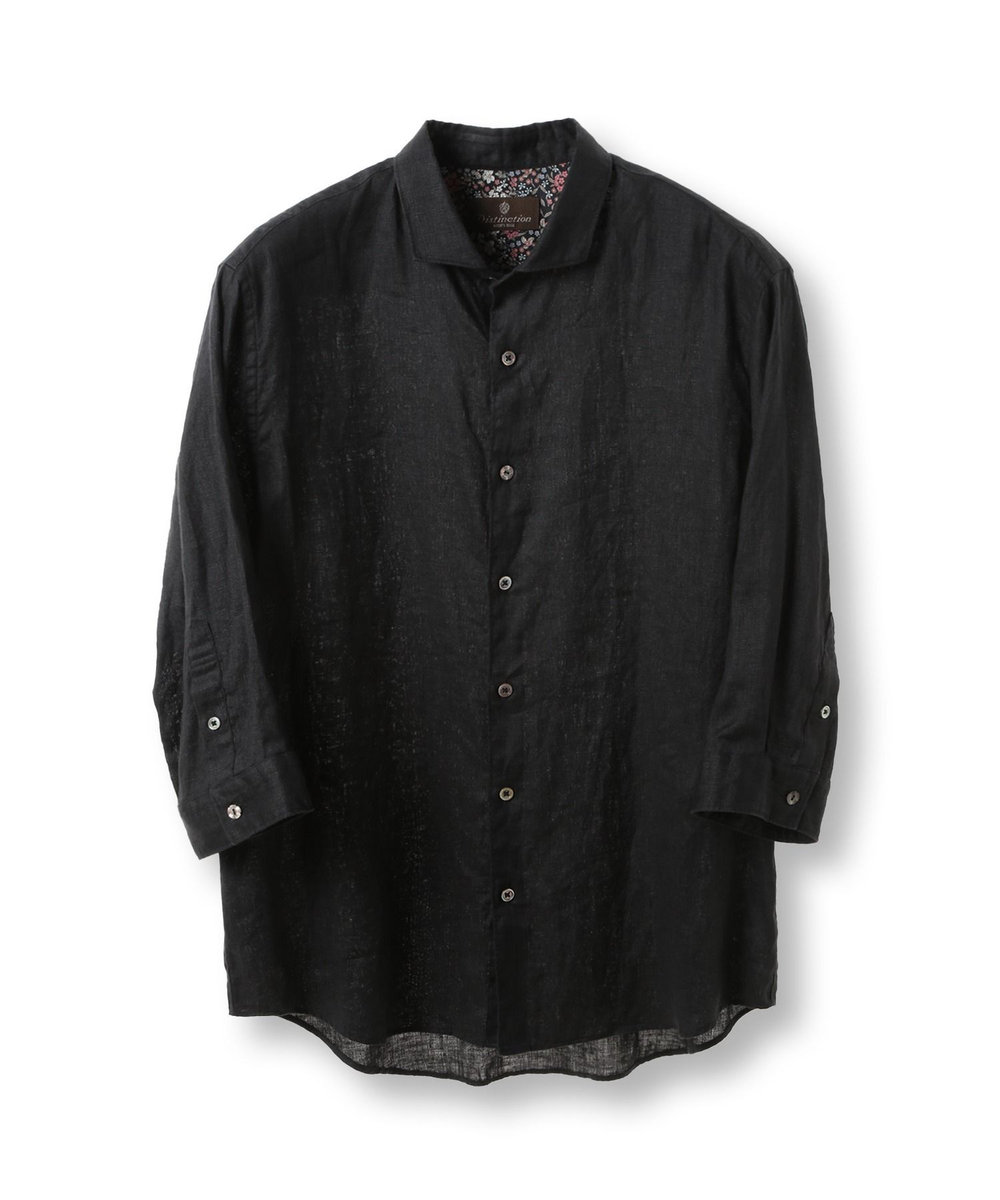 MEN'S BIGI NOVELTEX社リネン素材七分袖シャツ ブラック
