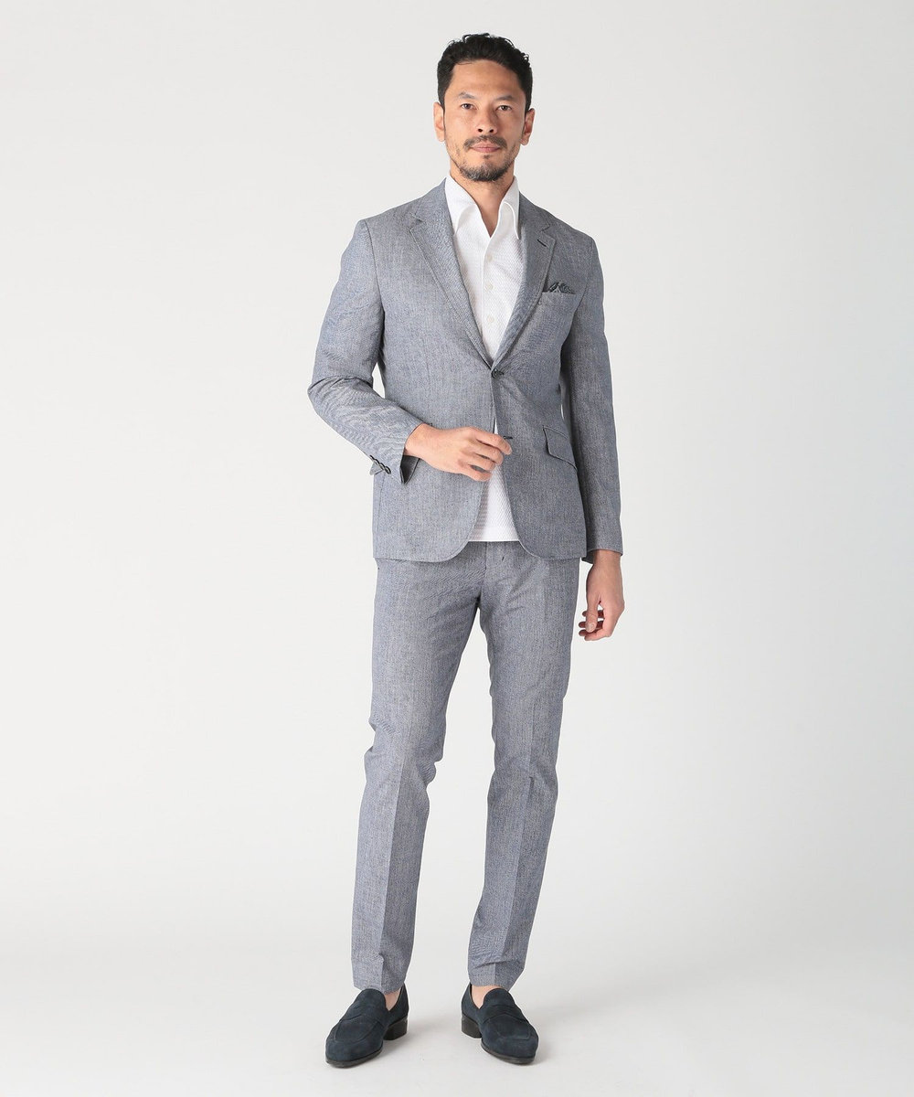 MEN'S BIGI COOL DOTS メランジプリントスラックスパンツ〈イージーケア/吸水速乾〉 ネイビー