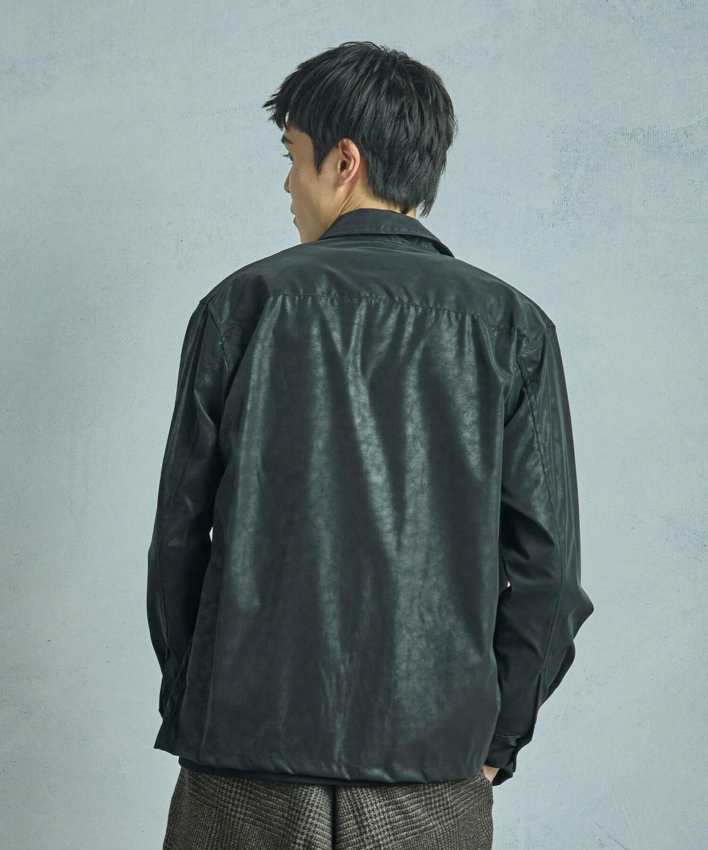 MEN'S BIGI フェイクレザーCPOシャツ ブラック