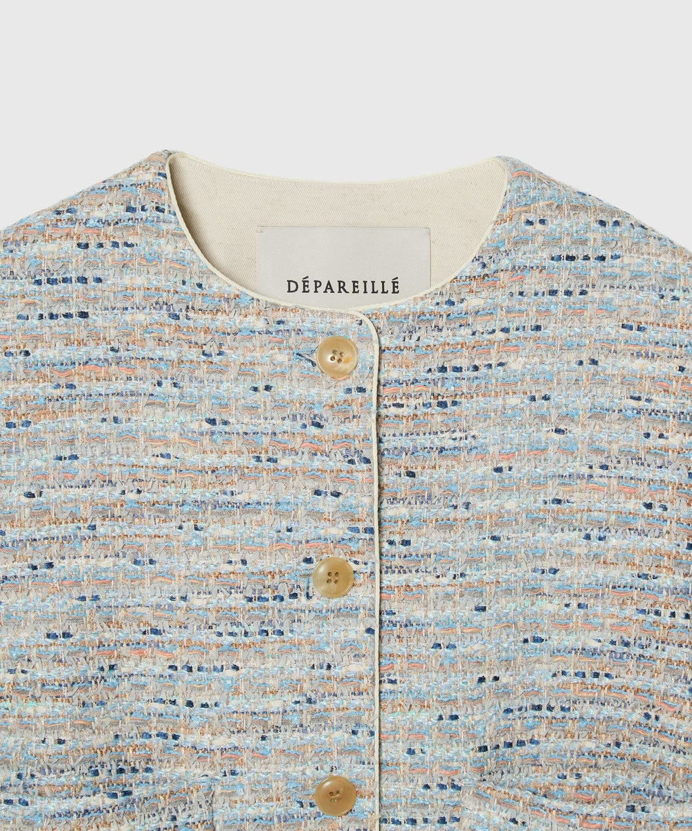 DÉPAREILLÉ FANCY TWEED NO COLLAR JACKET / ファンシーツィードノーカラージャケット サックスブルー