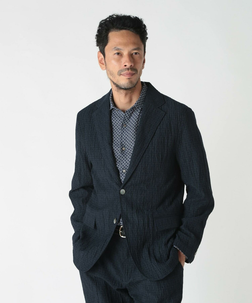 MEN'S BIGI 楊柳ジオメトリックプリントジャケット ネイビー