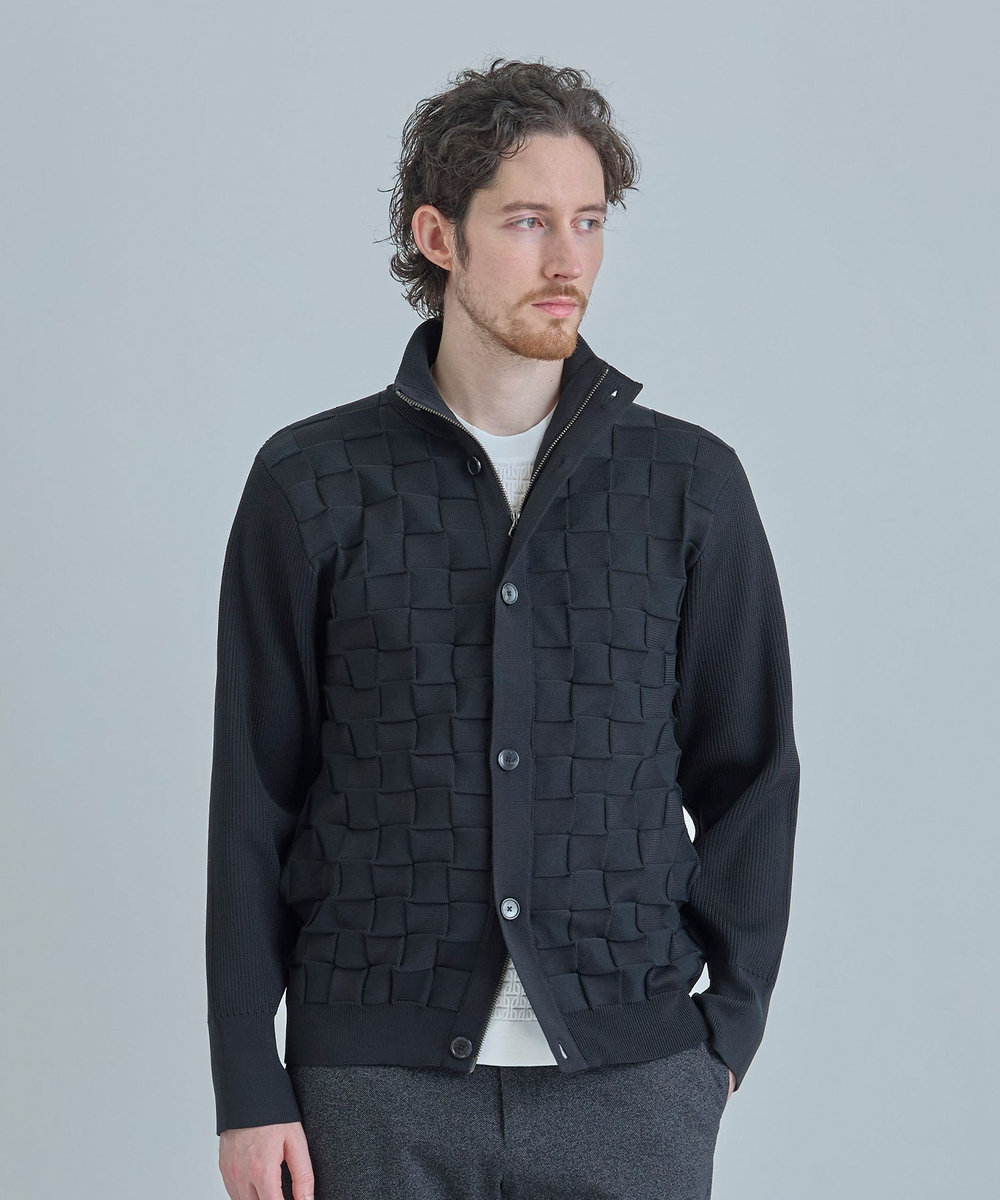 MEN'S BIGI 【ACTIVE TAILOR/アクティブテイラー】リンクスブロックジャカードカーディガン ネイビー