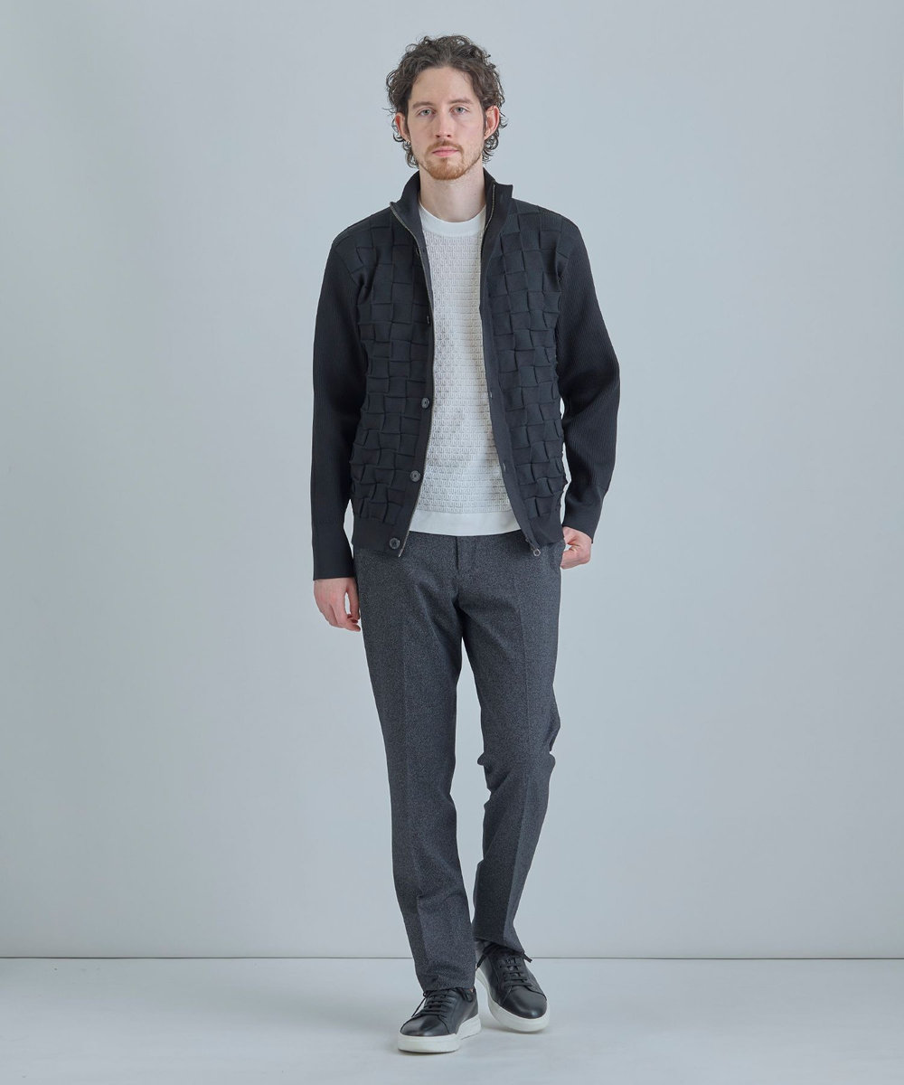 MEN'S BIGI 【ACTIVE TAILOR/アクティブテイラー】リンクスブロックジャカードカーディガン ネイビー