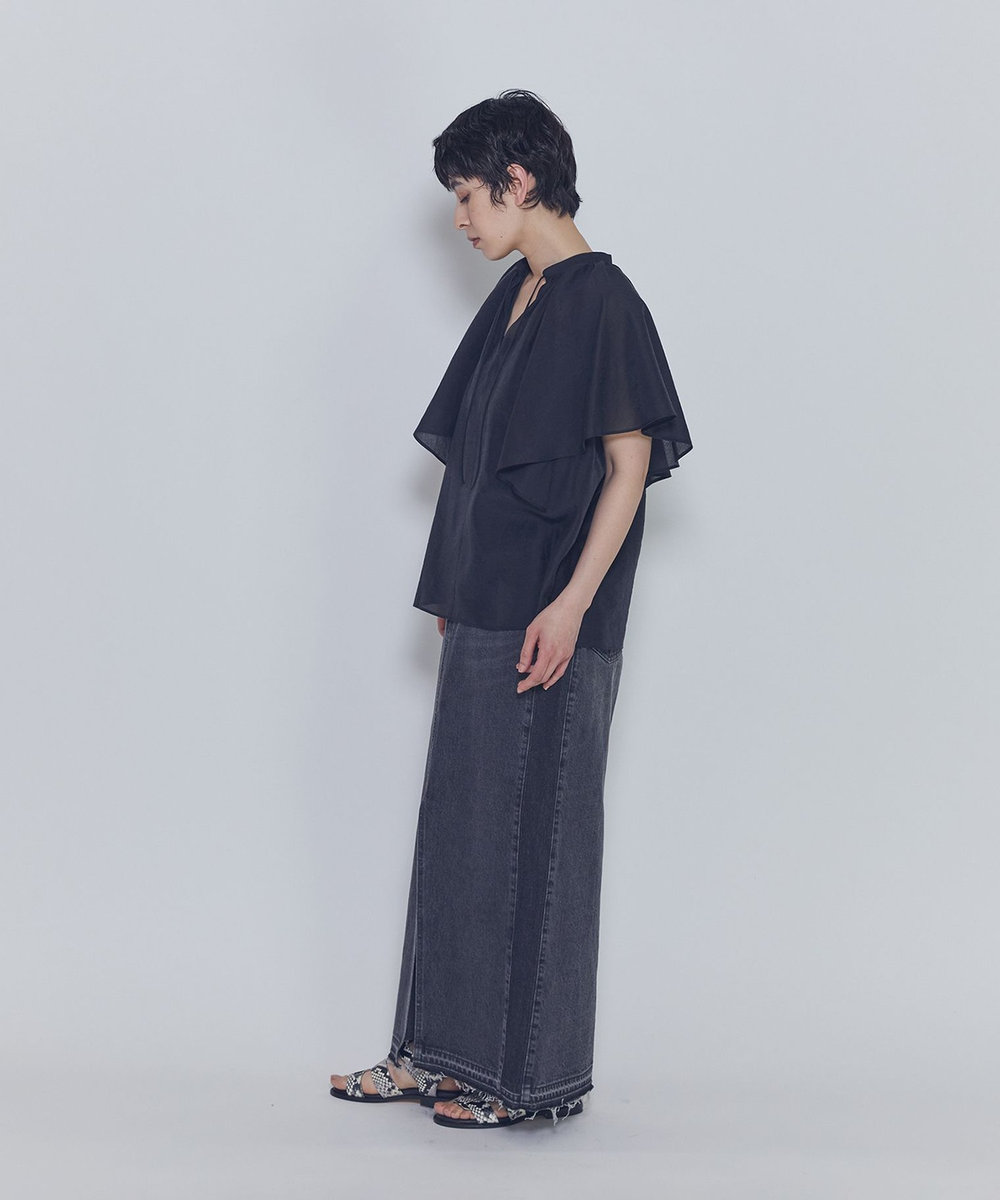 1er Arrondissement シアーキュプラシルクラッフルブラウス ブラック