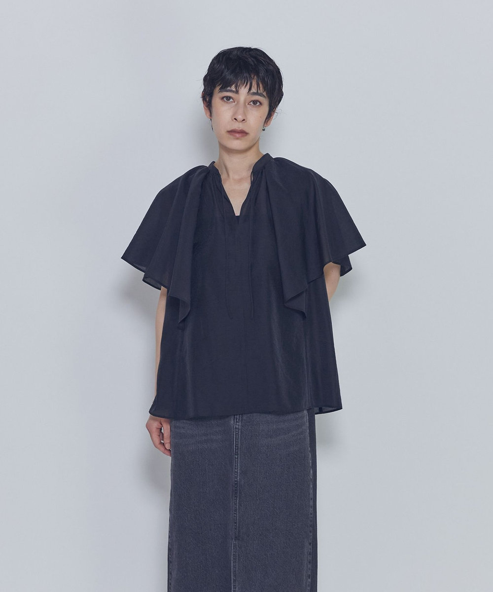 1er Arrondissement シアーキュプラシルクラッフルブラウス ブラック