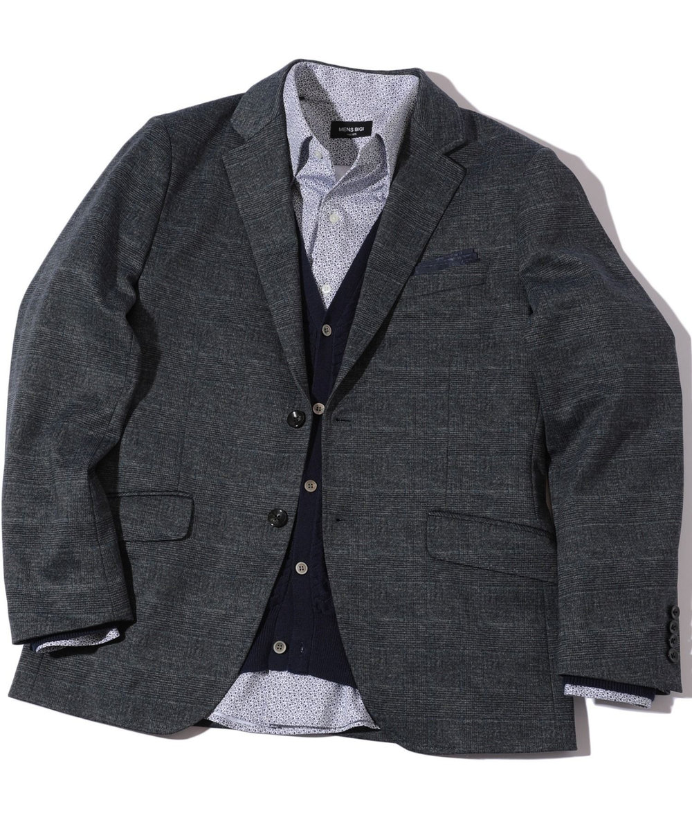 MEN'S BIGI 【ACTIVE TAILOR】エクストラTRジャージヘリンボーンプリントテーラードジャケット＜セットアップ・スリーピース対応＞ ネイビー