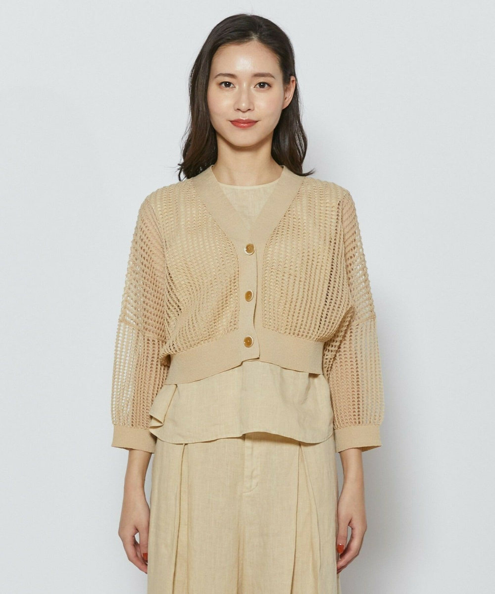 L'EQUIPE ［eclat 2026年5月号掲載商品］麻ポリエステルショート丈カーディガン ベージュ