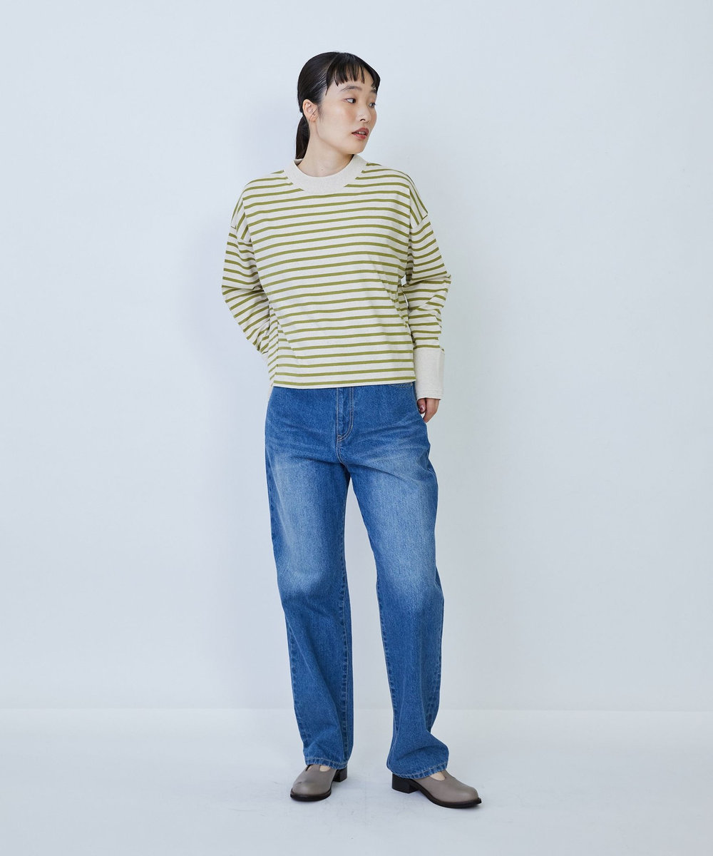 LOISIR 綿麻天竺モックネックショートプルオーバー グリーン系その他