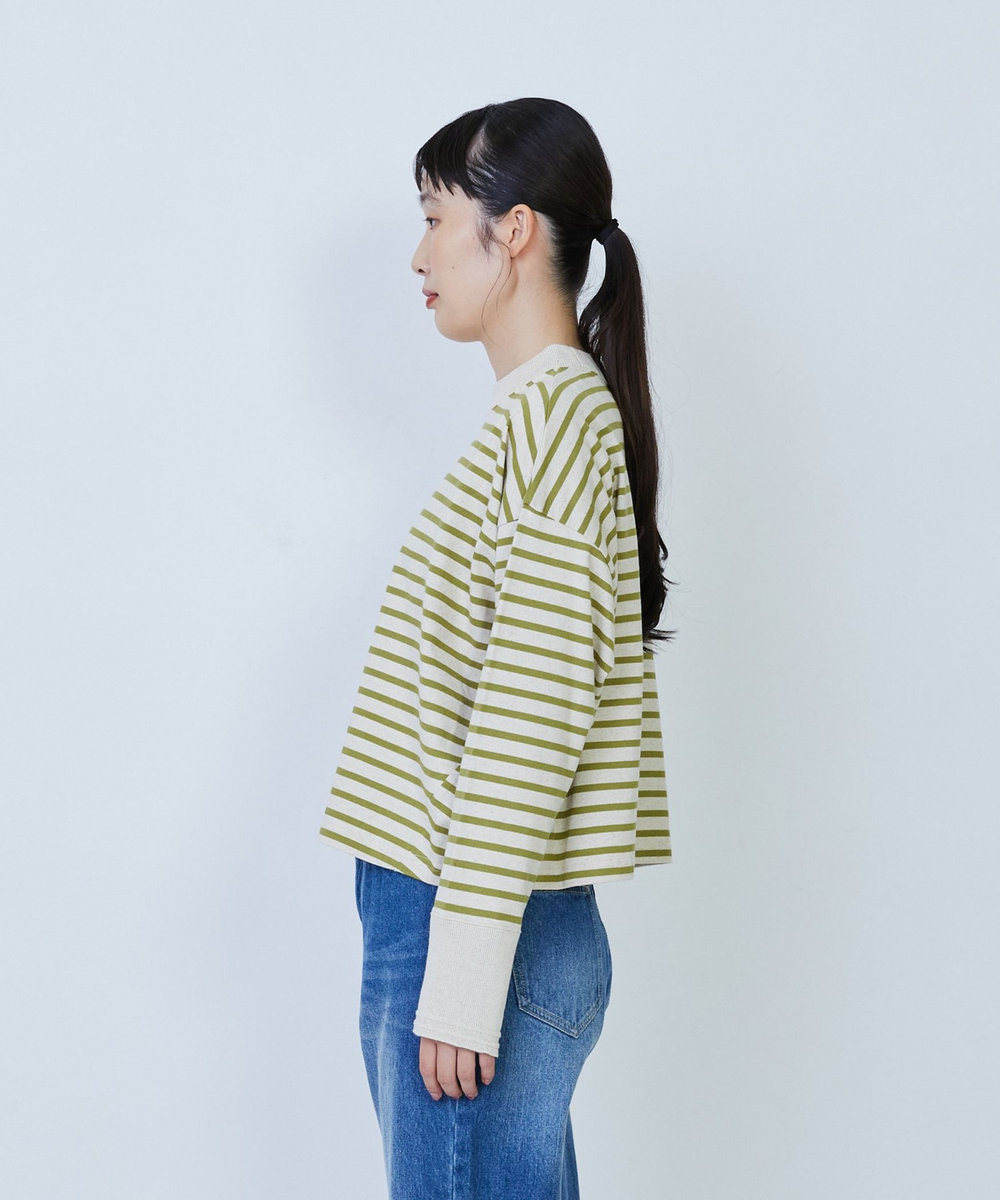 LOISIR 綿麻天竺モックネックショートプルオーバー グリーン系その他